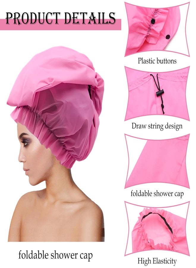 Drokenle Large Shower Caps for Braids, 2 PCS Waterproof Shower Caps for Women Long Hair, Reusable Large Size Bath Caps Hair Bonnets for Thick Curly Hair, Locs, Twist Braids, Dreadlocks (Black, Pink) - Image 2