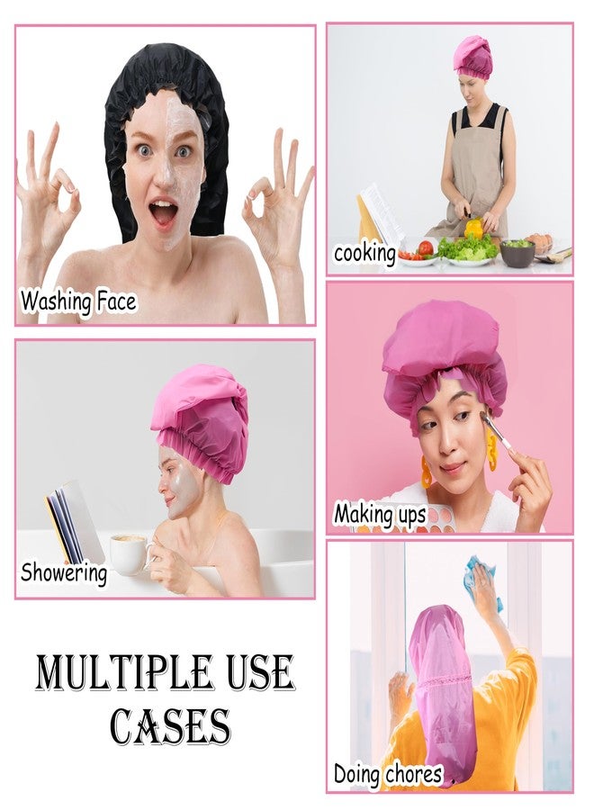 Drokenle Large Shower Caps for Braids, 2 PCS Waterproof Shower Caps for Women Long Hair, Reusable Large Size Bath Caps Hair Bonnets for Thick Curly Hair, Locs, Twist Braids, Dreadlocks (Black, Pink) - Image 5