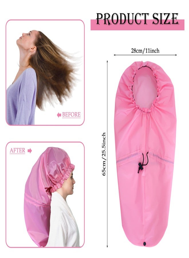Drokenle Large Shower Caps for Braids, 2 PCS Waterproof Shower Caps for Women Long Hair, Reusable Large Size Bath Caps Hair Bonnets for Thick Curly Hair, Locs, Twist Braids, Dreadlocks (Black, Pink) - Image 3