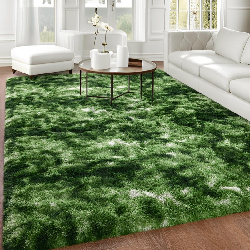 FALARK Super Soft Area Rugs for Bedroom Living Room  4x6 ft Dark Green Tie-Dyed Fluffy Rug Carpets for Girls Kids Room  Shaggy Fuzzy Indoor Modern Plush Rugs for Nursery Dorm Home Decor  Dark-Green - Image 2