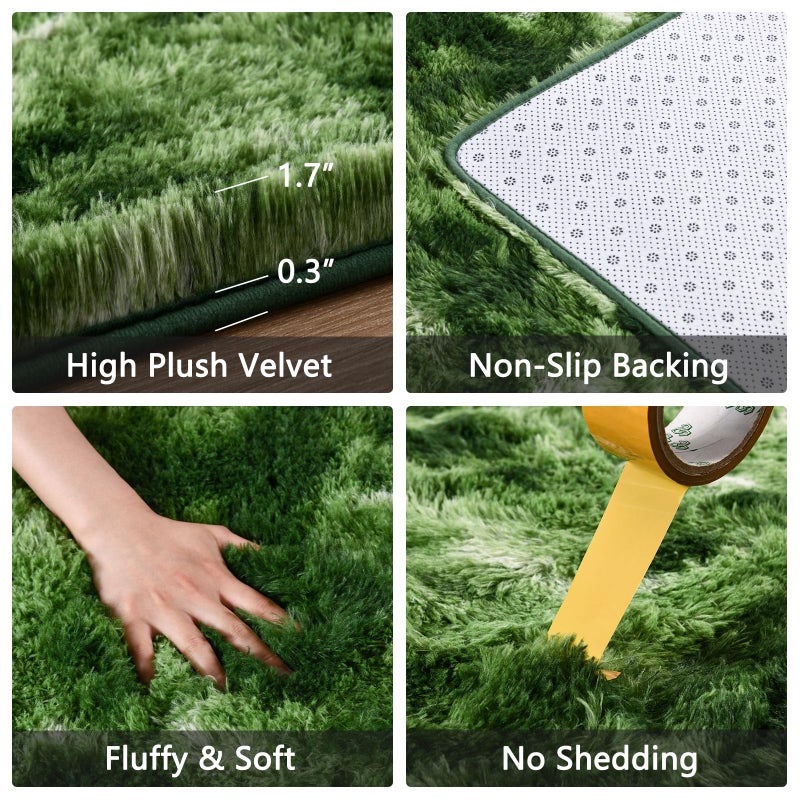 FALARK Super Soft Area Rugs for Bedroom Living Room  4x6 ft Dark Green Tie-Dyed Fluffy Rug Carpets for Girls Kids Room  Shaggy Fuzzy Indoor Modern Plush Rugs for Nursery Dorm Home Decor  Dark-Green - Image 3