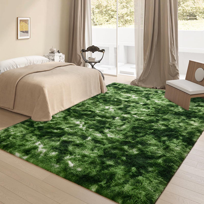 FALARK Super Soft Area Rugs for Bedroom Living Room  4x6 ft Dark Green Tie-Dyed Fluffy Rug Carpets for Girls Kids Room  Shaggy Fuzzy Indoor Modern Plush Rugs for Nursery Dorm Home Decor  Dark-Green - Image 4
