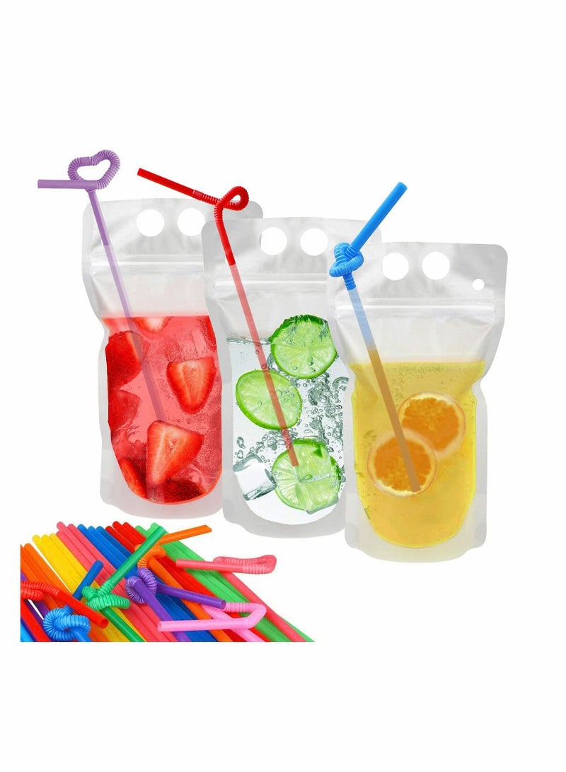 KASTWAVE 100 Cooler Bags, Juice Bag With Straw, Frozen Juice Bag Diy Portable Translucent, Sealed Zipper Beverage Bag With Silicone Funnel-17 Ounces (Approximately 481.9 g)  - Image 3