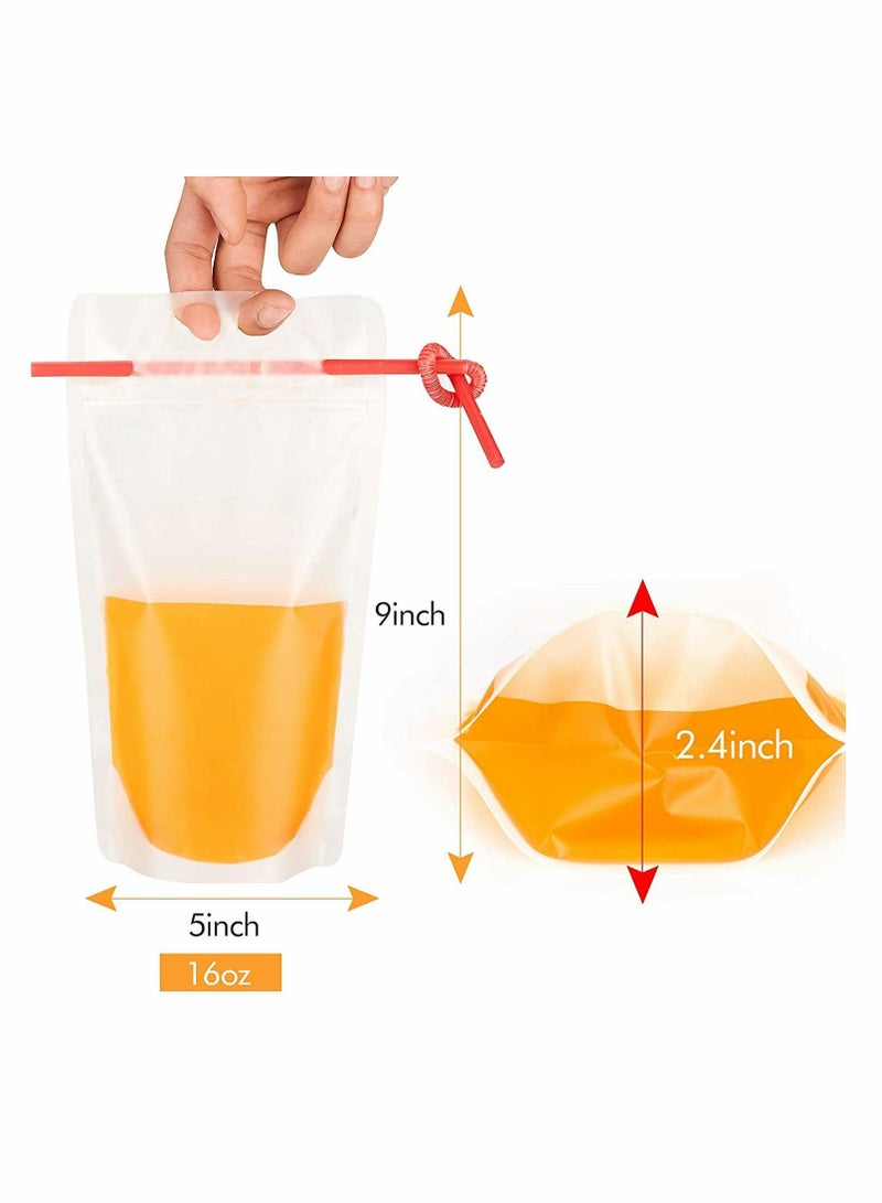 KASTWAVE 100 Cooler Bags, Juice Bag With Straw, Frozen Juice Bag Diy Portable Translucent, Sealed Zipper Beverage Bag With Silicone Funnel-17 Ounces (Approximately 481.9 g)  - Image 2