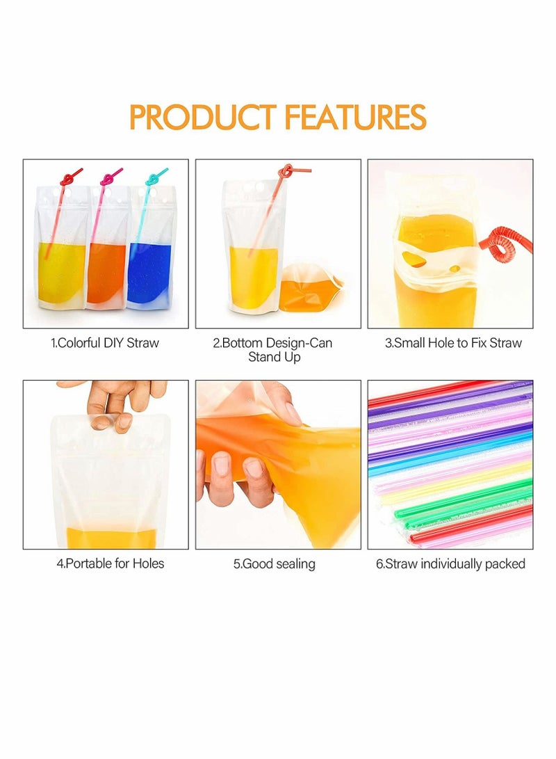 KASTWAVE 100 Cooler Bags, Juice Bag With Straw, Frozen Juice Bag Diy Portable Translucent, Sealed Zipper Beverage Bag With Silicone Funnel-17 Ounces (Approximately 481.9 g)  - Image 5