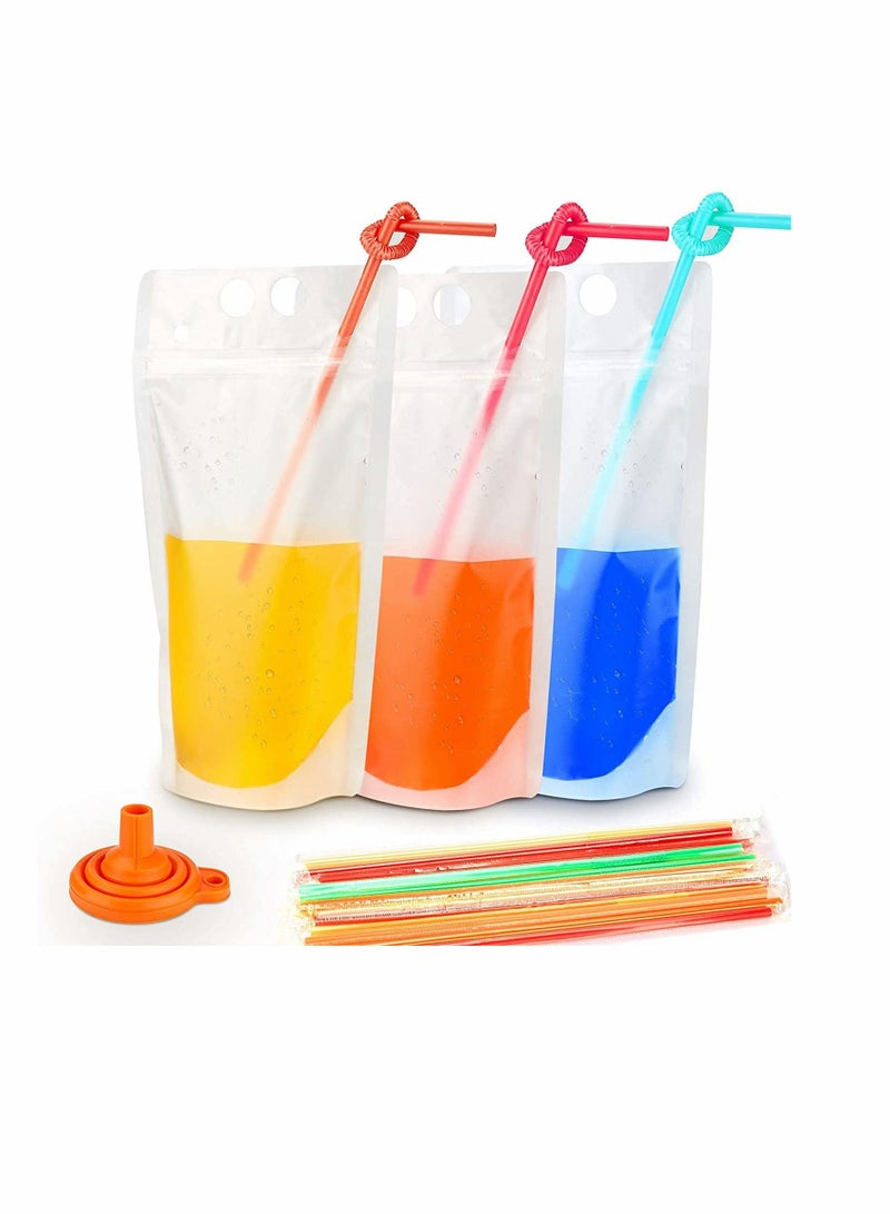 KASTWAVE 100 Cooler Bags, Juice Bag With Straw, Frozen Juice Bag Diy Portable Translucent, Sealed Zipper Beverage Bag With Silicone Funnel-17 Ounces (Approximately 481.9 g)  - Image 1