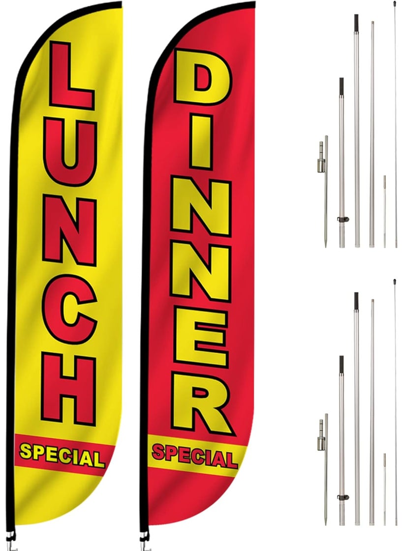 LookOurWay LookOurWay 12Feet Tall Lunch Special and Dinner Special Feather Flag Banner for Business Advertising 2Pack Includes 2 Banner Flags 2 Pole Sets and 2 Ground Spikes 10M1200130 10M1200131  - Image 1