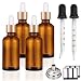 PrettyCare Set of 4 1 oz Dropper Bottles with Golden Caps Labels Funnel 2 Extra Dropper 30 ml Thick Dark Amber Glass Empty Tincture Bottles for Personal Care Beauty - Image 2