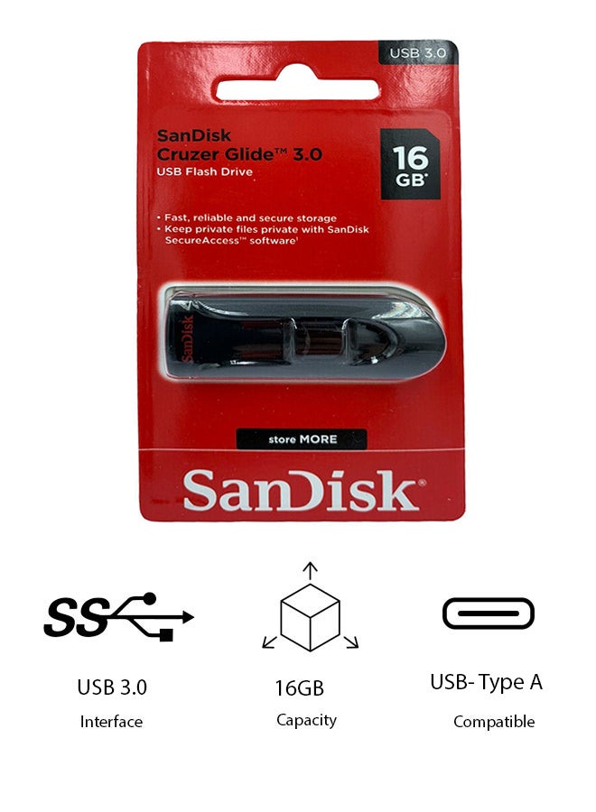 sandisk 16GB Cruzer Glide Flash Drive  USB 3.0 USB Type A- SDCZ600-016G-G35 - Image 1