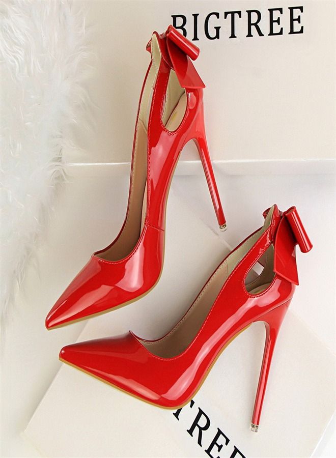 Pointed Patent Leather High Heels 10CM Red