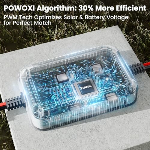 POWOXI منظم شحن الألواح الشمسية POWOXI، PWM 10A منظم بطارية لشاحن بطارية شمسية 12V، صيانة بطارية شمسية ومجموعة طاقة لبطاريات 12 فولت - Image 3