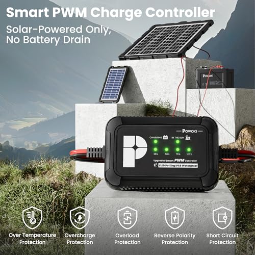 POWOXI منظم شحن الألواح الشمسية POWOXI، PWM 10A منظم بطارية لشاحن بطارية شمسية 12V، صيانة بطارية شمسية ومجموعة طاقة لبطاريات 12 فولت - Image 2