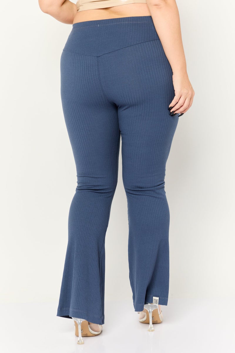 The Giving Movement Women Regular Fit Ribbed Pull On Flare Pants, Slate Blue - Image 3