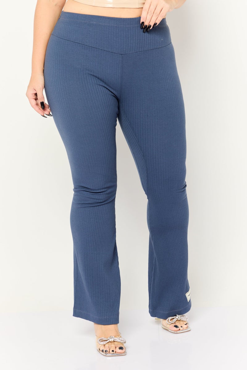 The Giving Movement Women Regular Fit Ribbed Pull On Flare Pants, Slate Blue - Image 1
