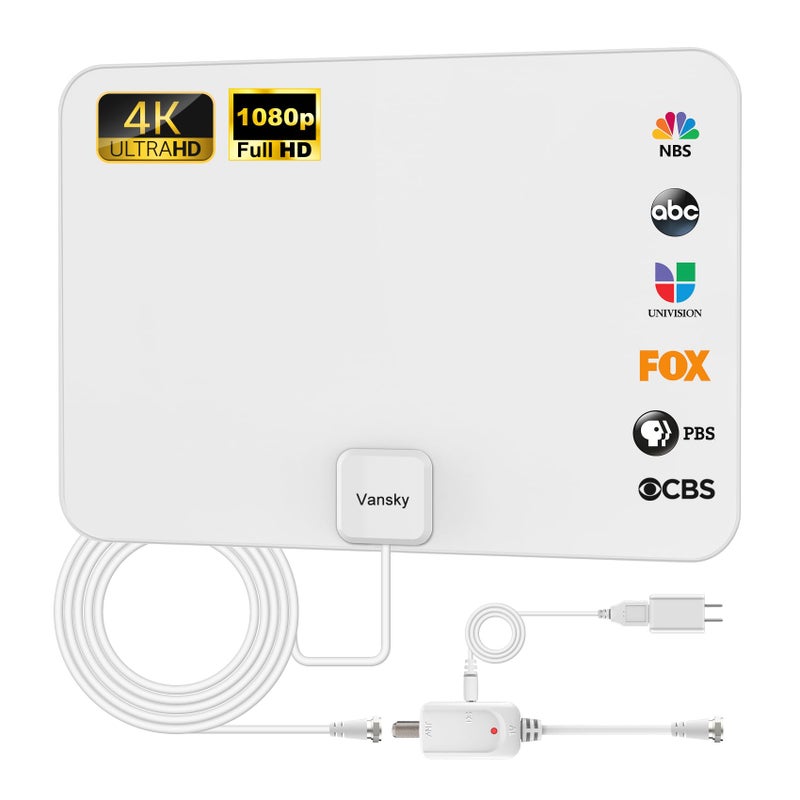 Vansky TV Antenna Indoor, Digital Amplified Indoor HDTV Antenna, 1080p VHF UHF Television Local Channels Detachable Signal Amplifier and 16.5ft Long Coax Cable - Image 1