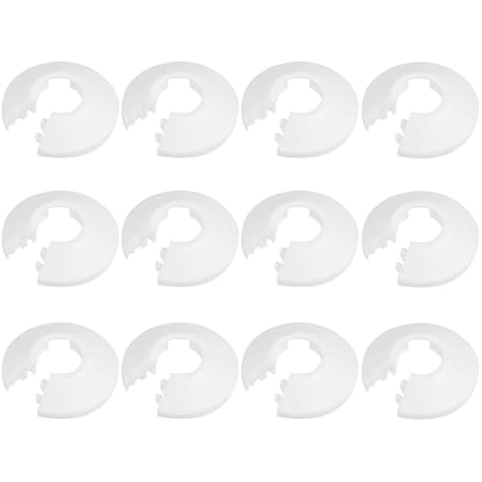 RADIATOR PIPE COVER PLATES, WHITE PLASTIC, 4.7 CM DIAMETER, SET OF 12 - Image 1