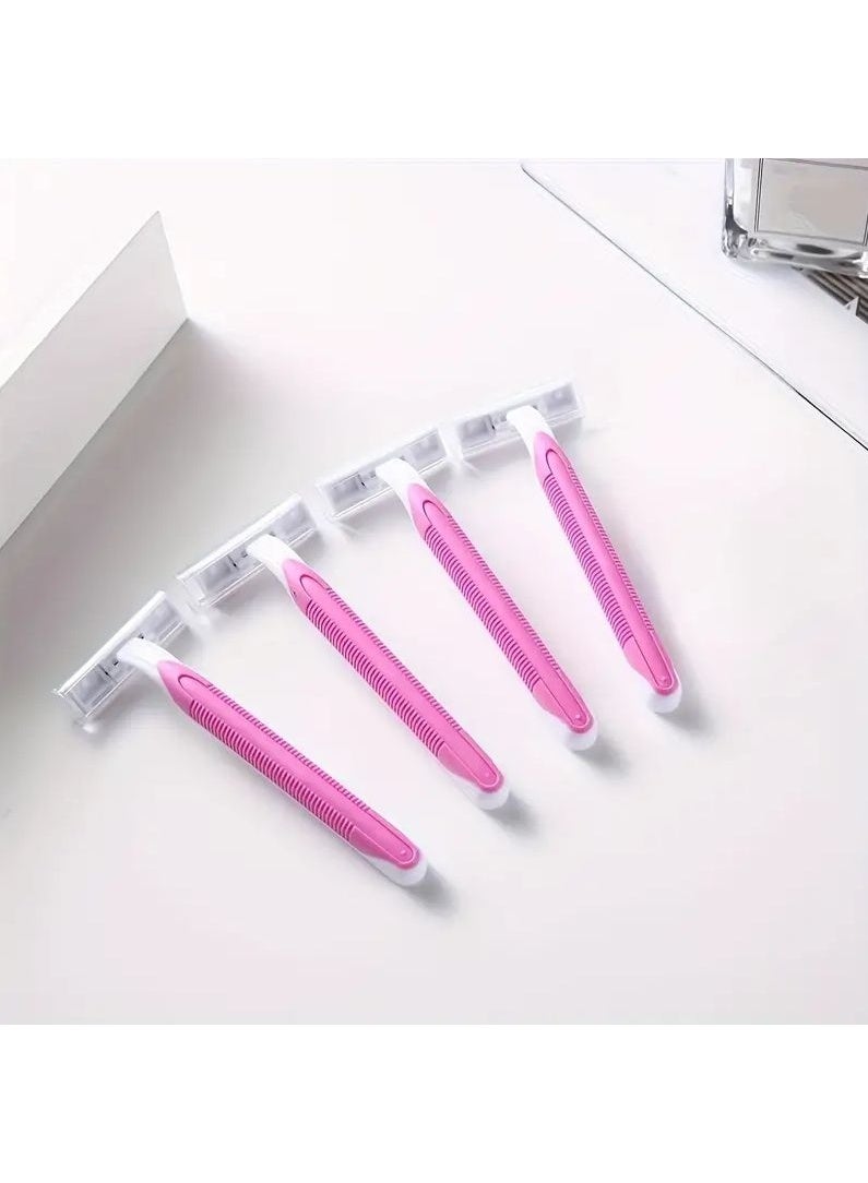 2 Packs * 4 Pieces  8PCS,Women’s Manual Razor with 3-Layer Stainless Steel Blades for Armpit, Leg and Body Hair Removal 4 Pieces Set - Image 1