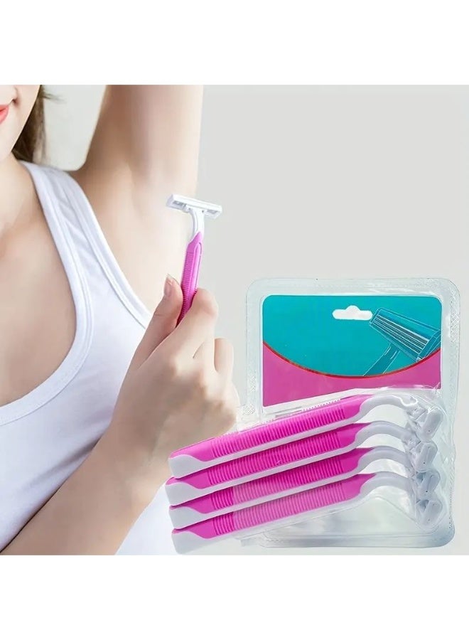 2 Packs * 4 Pieces  8PCS,Women’s Manual Razor with 3-Layer Stainless Steel Blades for Armpit, Leg and Body Hair Removal 4 Pieces Set - Image 2