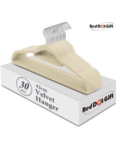 Red Dot Gift 30 Pieces 42cm Beige Non Slip Velvet Clothes Hanger with 360 Degree Rotatable Hook, Durable and Slim  - Image 1