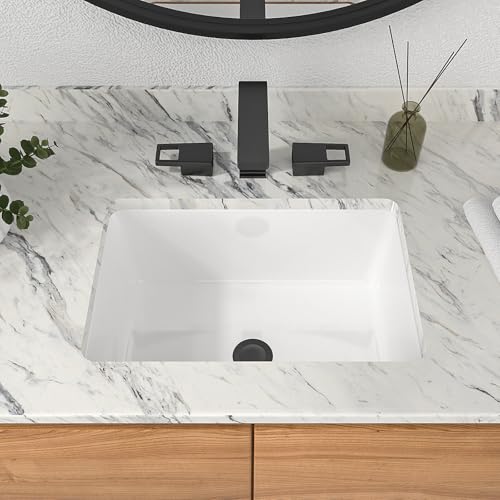 Mocoloo Undermount Bathroom Sink 18 x 12 Inch Rectangle Porcelain White Ceramic Bathroom Sink 6 Inch Deep Basin with Overflow Small Lavatory Vanity Top Under Mounted the Counter - Image 2