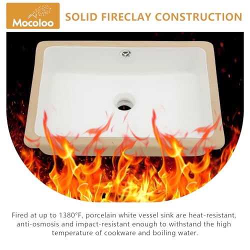 Mocoloo Undermount Bathroom Sink 18 x 12 Inch Rectangle Porcelain White Ceramic Bathroom Sink 6 Inch Deep Basin with Overflow Small Lavatory Vanity Top Under Mounted the Counter - Image 5
