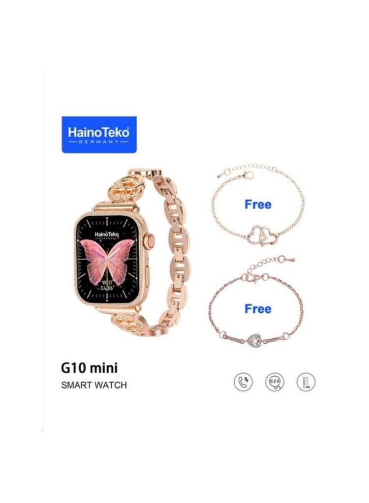 ساعة نسائية haino teko g10 mini  تاتي ب4 احذمة للتبديل + 2 سوار هدية اللون جولد مقاومة للماء بطارية 380 مللي امبير قياس درجة حرارة الجسم إيجاد الهاتف