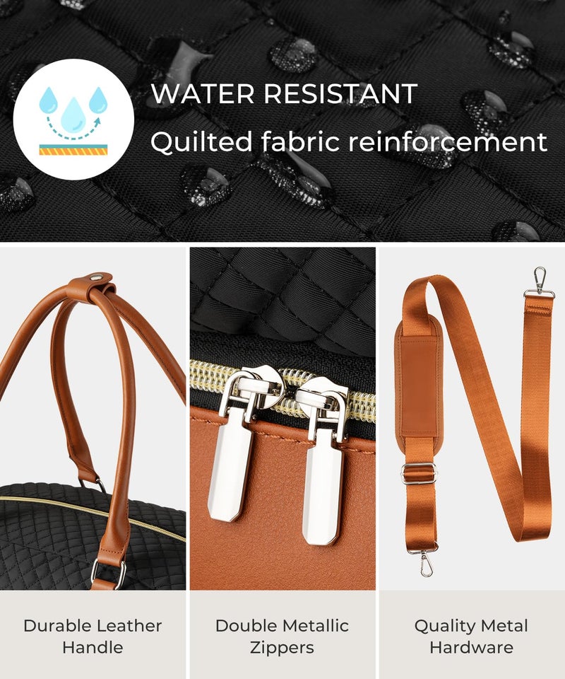 CLOKARS Weekender Bags for Women, Large Travel Duffel Bag Carry on Overnight Bag with Shoe Compartment and Toiletry Bag for Travel Business Gym Hospital, Black Brown - Image 4