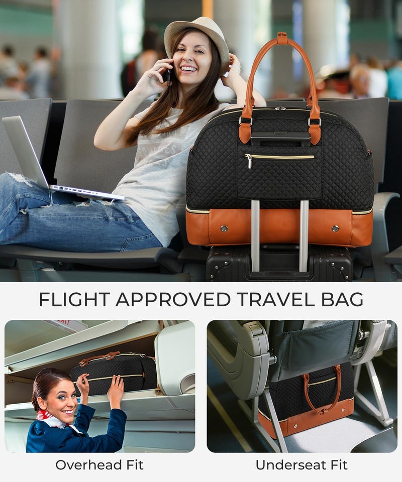 CLOKARS Weekender Bags for Women, Large Travel Duffel Bag Carry on Overnight Bag with Shoe Compartment and Toiletry Bag for Travel Business Gym Hospital, Black Brown - Image 5