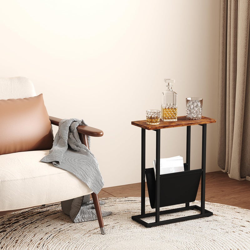 Yusong Narrow Side Table for Small Spaces, Small End Table with Magazine Holder, Skinny Slim Little Thin Table for Living Room, Bedroom, Sofa, Rustic Brown - Image 2