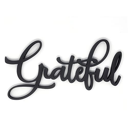 The Acrylic Place Black Wooden Word Script Cutout Sign for Home Decor (Grateful) - Image 1