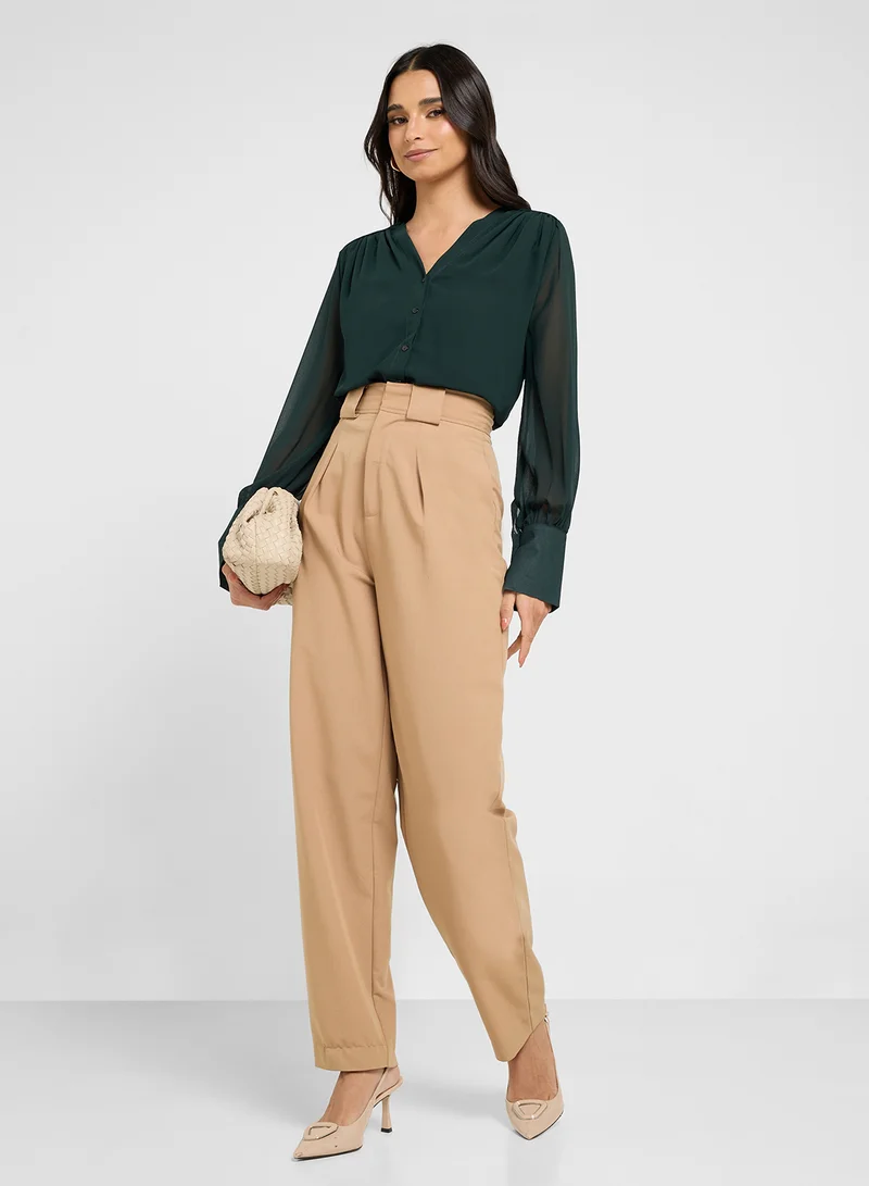 ELLA Ruched Detail Button Down Shirt