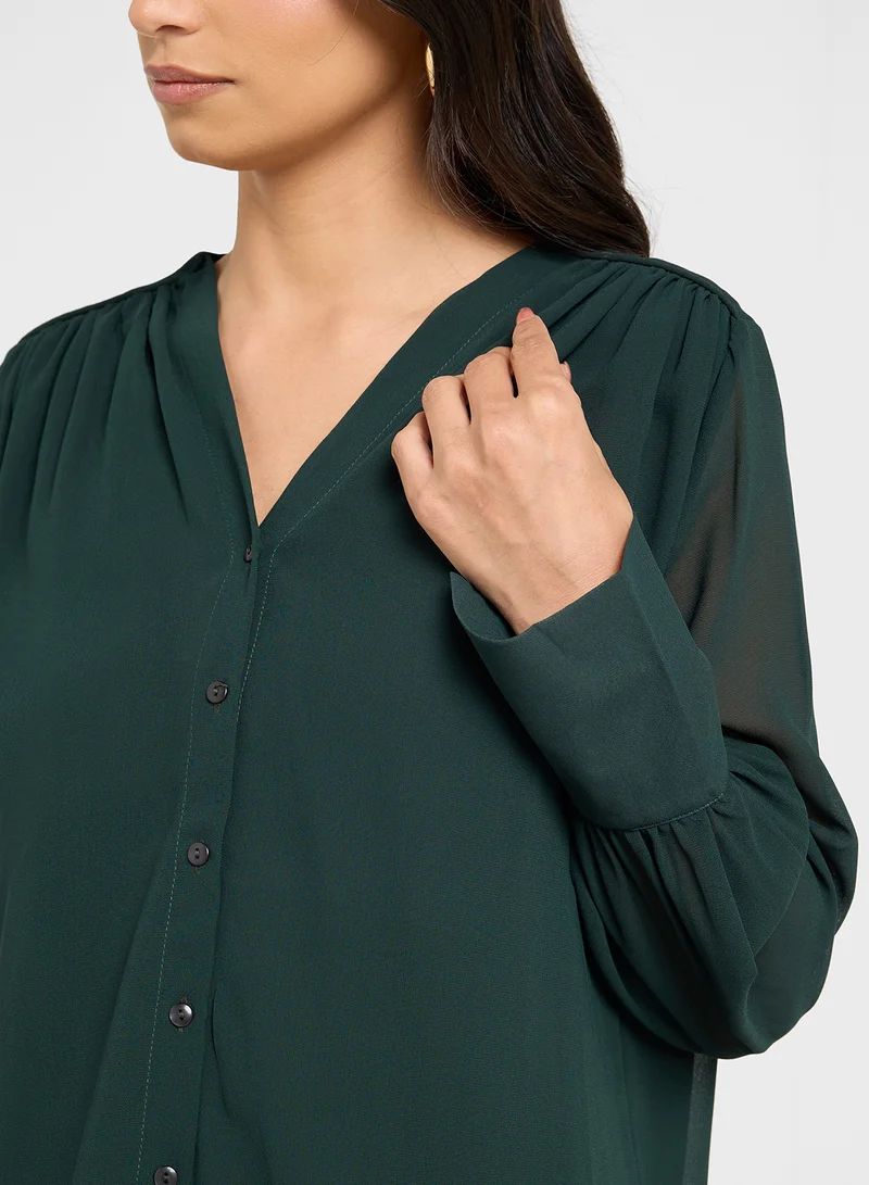 ELLA Ruched Detail Button Down Shirt
