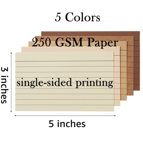 Topeen 100 Sheets 3x5 Colored Ruled Note Cards Index Cards, 250 GSM Heavy Flashcards, 5 Brown - Image 2