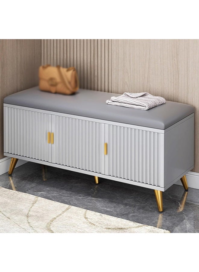 كيكي خزانة أحذية بيضاء مع مقعد مبطن – وحدة تخزين بثلاثة أبواب للممر أو غرفة النوم بتصميم عصري - Image 1