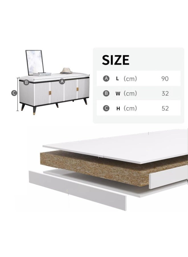 كيكي خزانة أحذية بيضاء مع مقعد مبطن – وحدة تخزين بثلاثة أبواب للممر أو غرفة النوم بتصميم عصري - Image 3