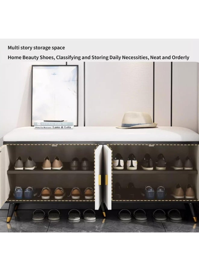 كيكي خزانة أحذية بيضاء مع مقعد مبطن – وحدة تخزين بثلاثة أبواب للممر أو غرفة النوم بتصميم عصري - Image 4