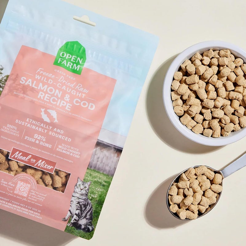 Open Farm وصفة سمك السلمون والقد المجفف بالتجميد للقطط 99 جرام - Image 3