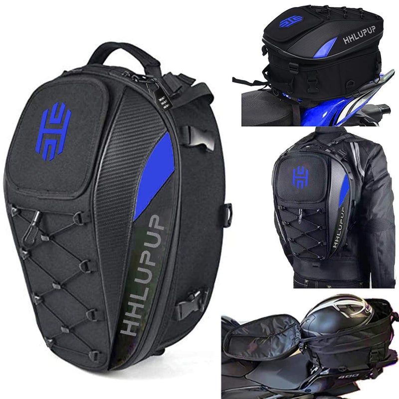 HHLUPUP Motorcycle Helmet Bag Dual Use Helmet Backpack and Seat Bag 38L Waterproof Luggage Bag with Password Lock for Travel and Commuting Blue