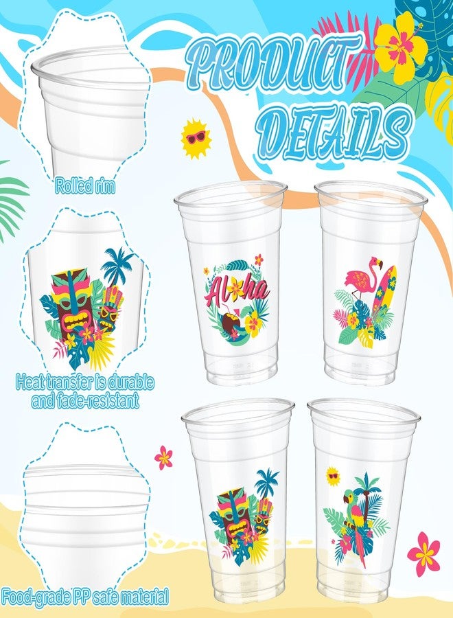 Jingmore 48 Set Hawaiian Luau Party Cups with Umbrella Straws 12 oz Tiki Tropical Plastic Disposable Cups Clear Flamingo Drinkware for Summer Beach Pool Birthday Party Supplies Decorations - Image 2