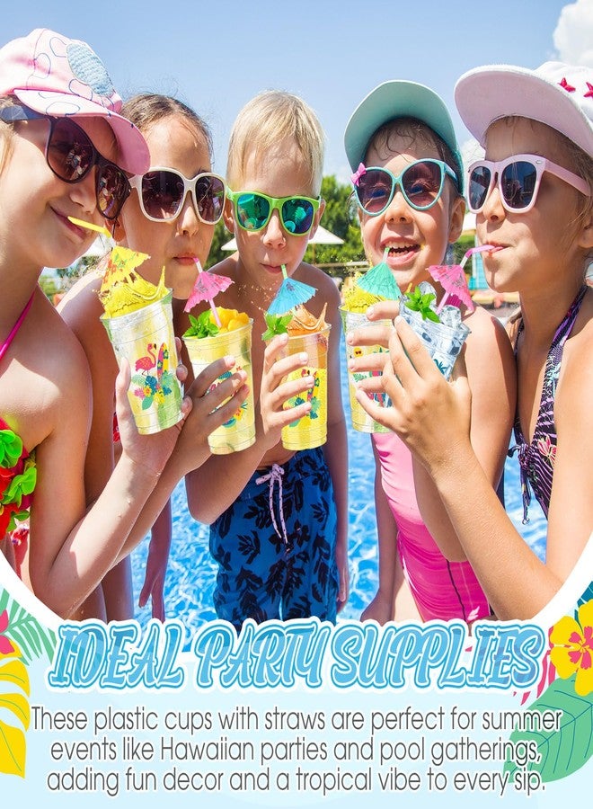 Jingmore 48 Set Hawaiian Luau Party Cups with Umbrella Straws 12 oz Tiki Tropical Plastic Disposable Cups Clear Flamingo Drinkware for Summer Beach Pool Birthday Party Supplies Decorations - Image 4