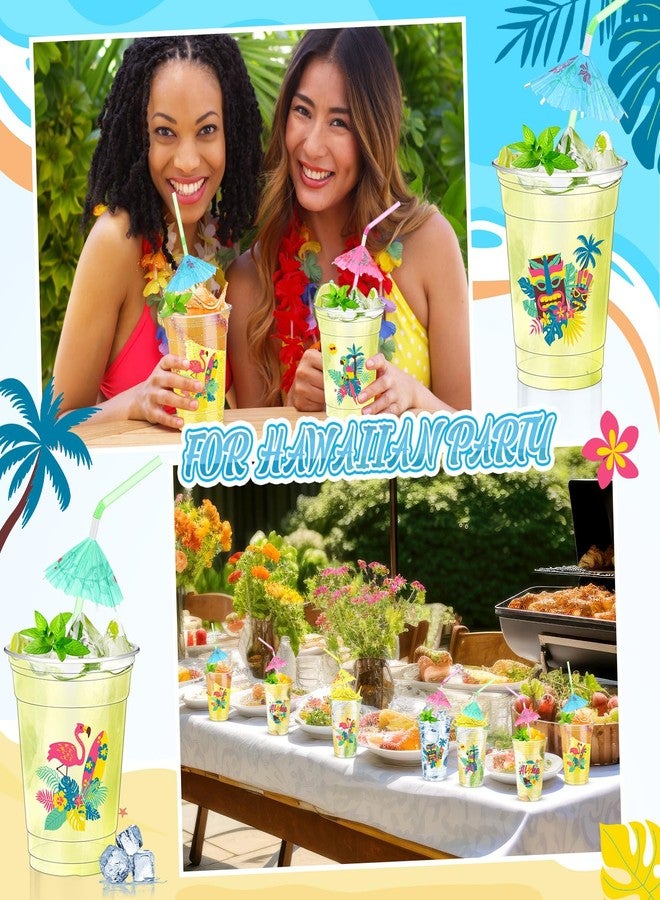 Jingmore 48 Set Hawaiian Luau Party Cups with Umbrella Straws 12 oz Tiki Tropical Plastic Disposable Cups Clear Flamingo Drinkware for Summer Beach Pool Birthday Party Supplies Decorations - Image 5