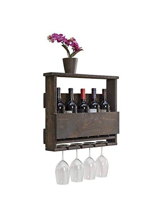 OGESTA Ogesta Premium sheesham Wood Pallet Wine Rack Wall Mounted Wine Rack Wooden Wine Rack 5 Bottle4glass HoldNatural Polish Light Brown  - Image 3