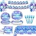 Lecheme Frozen Birthday Decorations 194 Pcs Winter Wonderland Birthday Decorations Banner Snowflake Plates Napkins Tablecloth Tableware Set Frozen Winter Party Supplies Serve 24 - Image 2