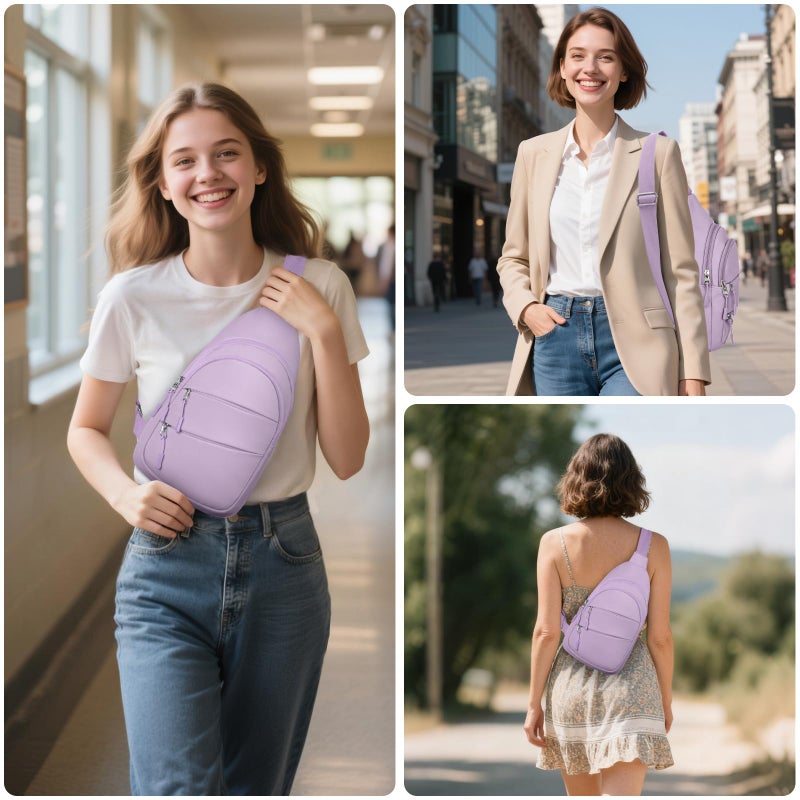 Tuwubi Crossbody Bags for Women, Sling Bag for Men, Small Hiking Backpack Anti Theft Lightweight for Outdoors Travel (M, Violet) - Image 2