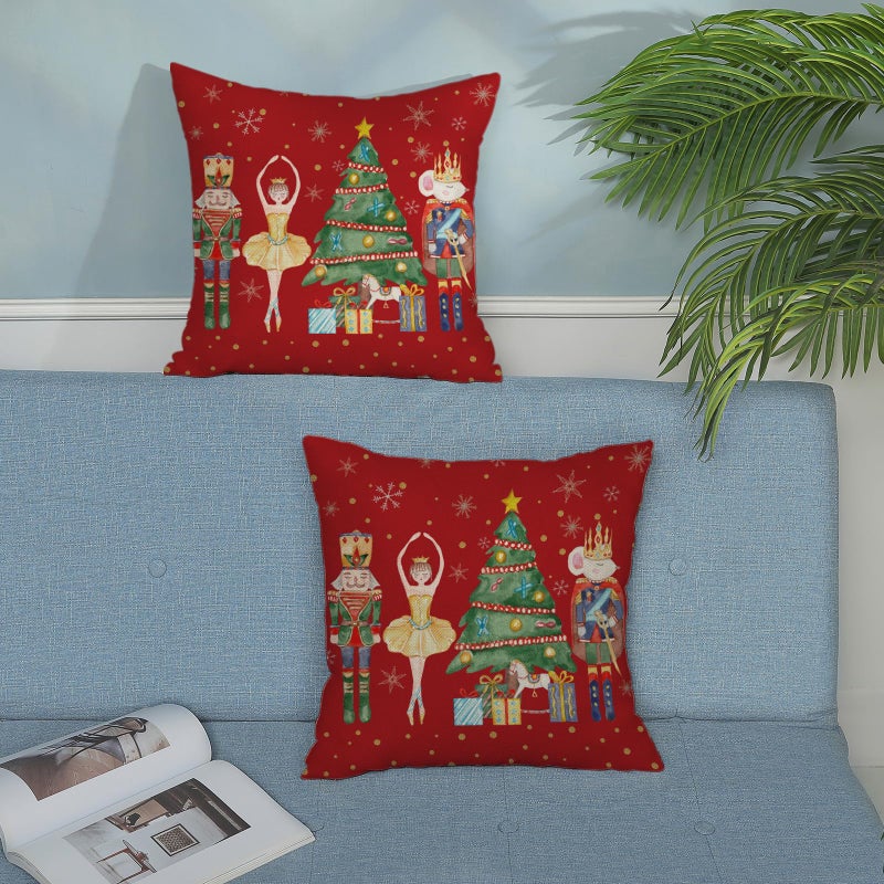 GOLIANDA غولياندا وسادة عيد الميلاد يغطي 18x18 مجموعة من 2 ديكور عيد الميلاد Nutcracker Pillowcase Decord Tree Decor - Image 3