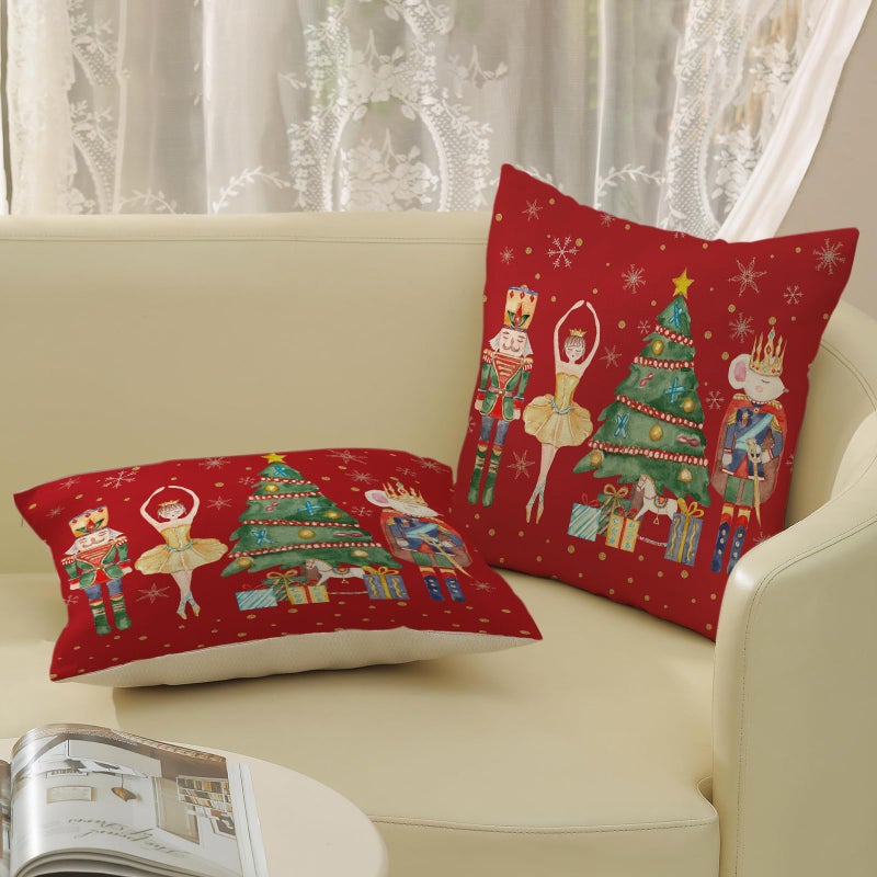 GOLIANDA غولياندا وسادة عيد الميلاد يغطي 18x18 مجموعة من 2 ديكور عيد الميلاد Nutcracker Pillowcase Decord Tree Decor - Image 4