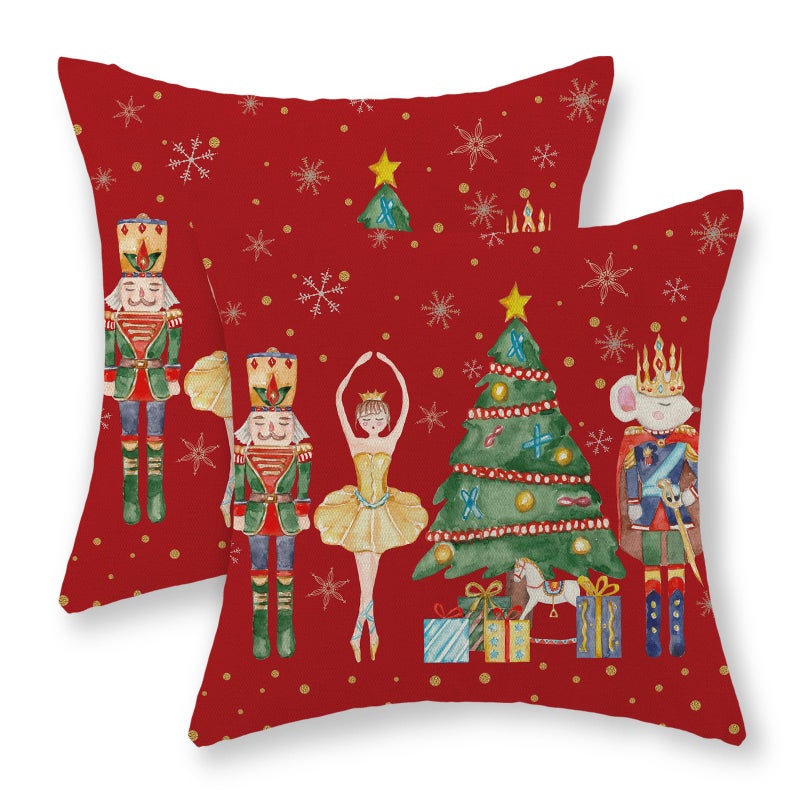 GOLIANDA غولياندا وسادة عيد الميلاد يغطي 18x18 مجموعة من 2 ديكور عيد الميلاد Nutcracker Pillowcase Decord Tree Decor - Image 1