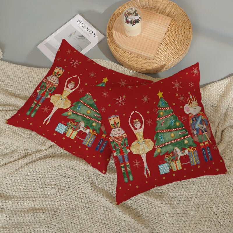 GOLIANDA غولياندا وسادة عيد الميلاد يغطي 18x18 مجموعة من 2 ديكور عيد الميلاد Nutcracker Pillowcase Decord Tree Decor - Image 5
