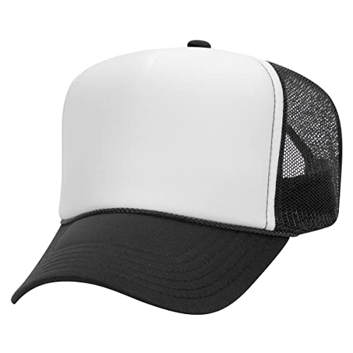 OTTO Polyester Foam Front 5 Panel High Crown Mesh Back Trucker Hat - Blk/Wht/Blk - Image 4