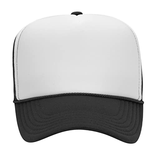OTTO Polyester Foam Front 5 Panel High Crown Mesh Back Trucker Hat - Blk/Wht/Blk - Image 3